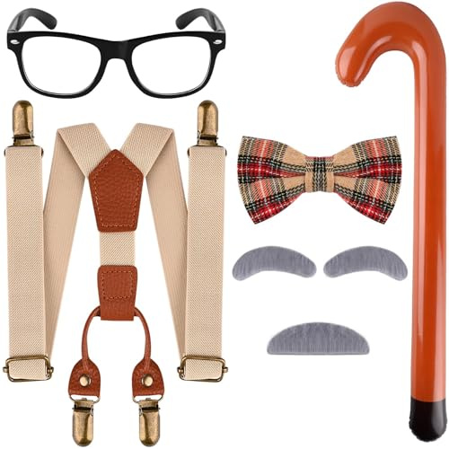 Matiniy 5Pack Grandpa Cosplay Accessories Set Including Glasses Suspender Mustaches for Kids Dress Up Supplies (Style1)