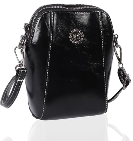 Jiusely Leather Crossbody Bags For Women, Crossbody phone bags PU Leather Mobile Phone Purse Phone Bag Shoulder Bag Handbag With Adjustable Crossbody, Strap Multi-compartments Phone Holder-Black