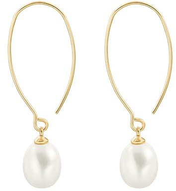KOOUNUATA 18K Gold Long Statement Hanging Earrings Dainty Lightweight Shell Pearl Drop Dangle Earrings for Women