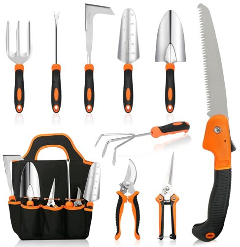 MQHUAYU Gartenwerkzeug Set, 10 Stück Heavy Duty Gartengeräte Set, Gartenset Werkzeug für Gartenarbeit, Geschenke für Frauen und Männer