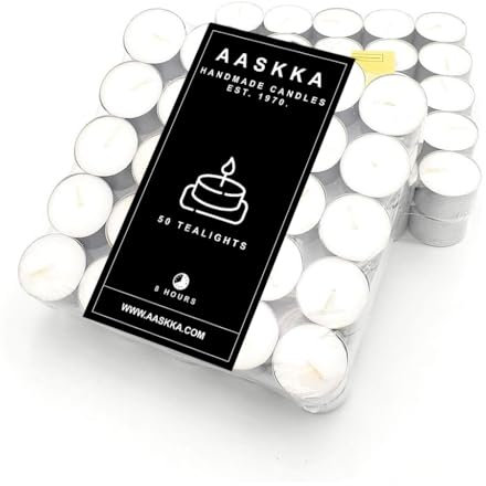 AASKKA AluCup - Velas de té (6 x 50 cm, paquete grande, 8 horas de combustión, larga duración, juego de 6 unidades)