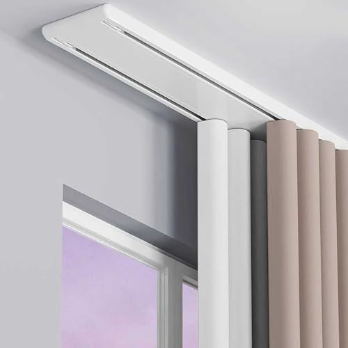 Riel de cortina de doble fila, silencioso, resistente, para cortinas, separadores de habitaciones, sala de estar, dormitorio, hospital, fácil instalación, color blanco, 1,5 m