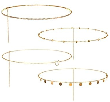 KGDUYC Cadenas de Cintura Doradas - 4pcs Cadenas de Vientre en Capas, Cadenas de Cintura Brillantes,Cadenas de Bikini,Joyería Corporal para Mujeres, Cadenas de Vientre