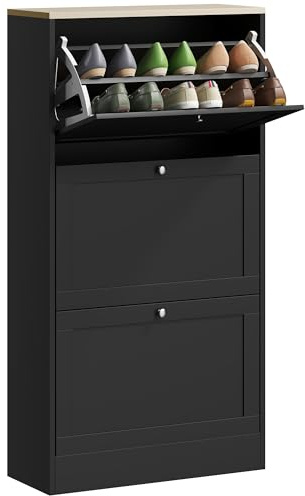 HOMCOM Shoe Cabinet with 3 Flip Drawers, Narrow Shoe Storage Cabinet, Freestanding Slim Shoe Rack for Entryway, Hallway, Black