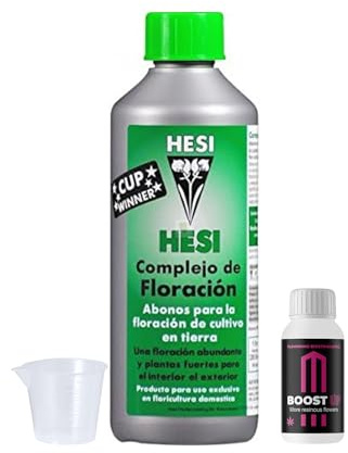 GROWMANIA HESI Blommande komplex + Up Nutrients Boost Up Prov + Mätkopp | Flytande gödselmedel Blommor Växter och grödor | Stimulering Tillväxt