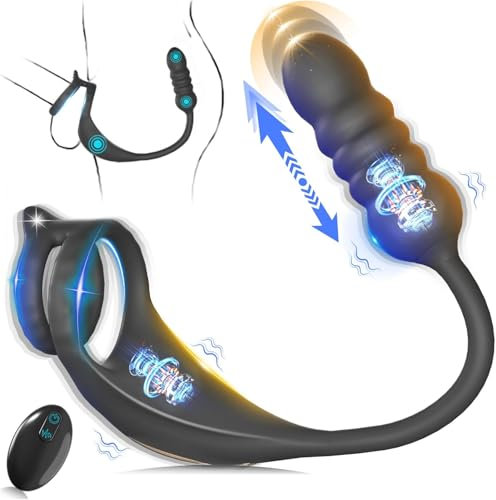 4 EN 1 Plug Anal Vibromasseur Masseurs de Prostate Sex Toýs Homme Télécommandé avec 9 Modes de Télescopique Vibrant Anneau Vibrant Pénis Homme Sex Toys Anals Sextoy Gode Sextoyse Couple Plaisir