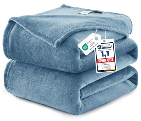 WAVVE Fleece Blanket King Size XXL Grey Blue 7.5ft x 9ft - Fluffy Soft Warm Versatile Extra Large Throw Blanket for Bed/Sofa/Couch, 270x230 cm