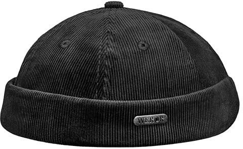 WEROR Dockercap Herren – Fischermütze Seemannsmütze Dockermütze - Cord Mütze aus Baumwolle - Strickmütze – WEROR-449.1 (Schwarz, Einheitsgröße)