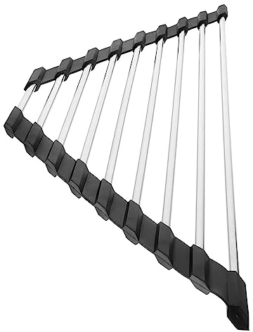 GRIRIW Stainless Steel Foldable Sink Drain Rack Triangular Storage Holder for Efficient Kitchen Organization Space Saving Design Draining Basket for Dish Soap Utensils