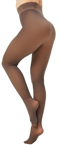 DUCMODA Collants thermiques doublés en polaire pour femme, faux collants d'hiver translucides, couture unique, taille haute, extensible, Marron transparent, S