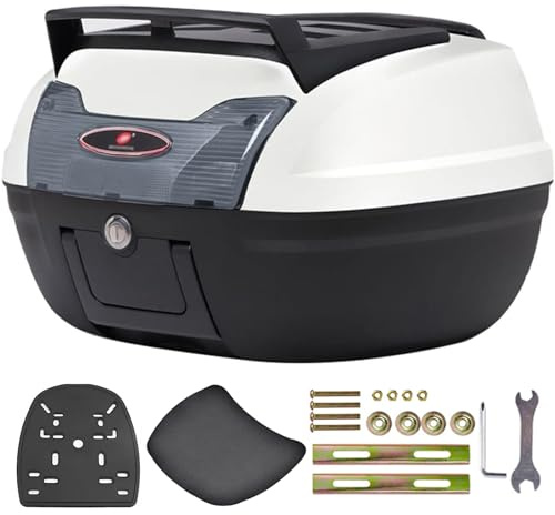 DQZRTUECA Baúl Superior Universal for Motocicleta de 46 l con Respaldo con Cerradura, Color Negro y Blanco(White+Black)