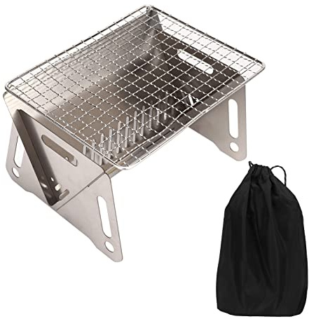 Folding BBQ Grill, Collapsible Charcoal Grill, Stainless Steel Camping Grill with Ventilation Holes, Portable Outdoor Grill for Picnics, Beach, Backpacking and Barbecues