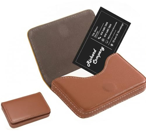 COYUN Étui pour Cartes De Visite en Cuir,Porte-Cartes De Crédit en Cuir PU avec Fermeture Magnétique,Portefeuille pour Cartes De Crédit,Porte-Cartes De Visite Homme,Support pour Portefeuille (Brun)