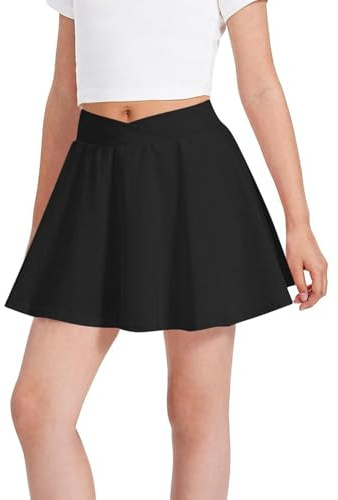 Falda Deportiva para Niñas Cintura Elástica Cruzada Minifalda Plisada Cintura Alta Color Sólido Skater Falda con Bolsillos Informal Faldas Tennis Golf Skorts Falda Corta Escolar 5-15 Años