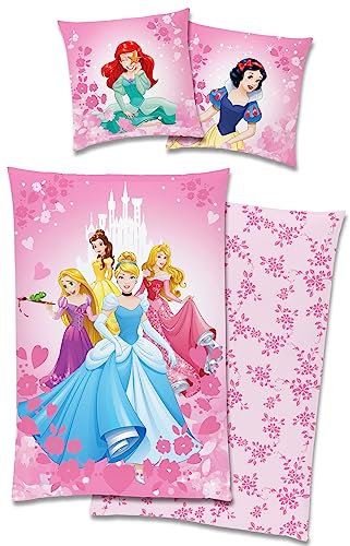 Disney's Princess Prinzessinen Bettwäsche, 80 x 80 cm 135 x 200 cm, 100 % Baumwolle Renforce mit Reißverschluss