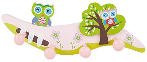 Bieco Kleiderhaken Eule - Kindergarderobe rosa - Kleiderleiste Kinder Haken Holz - Baby Garderobe Baby Kleiderhaken Kinder Holz - Jackenhalter Kinder Kleiderhaken Garderobe Wandgarderobe Kinder