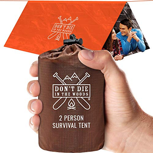 World's Toughest Ultralight Survival Tent 2 Person Mylar Emergency Shelter Tube Tent + Paracord Year-Round All Weather Protection for Hiking, Camping, & Outdoor Survival Kits