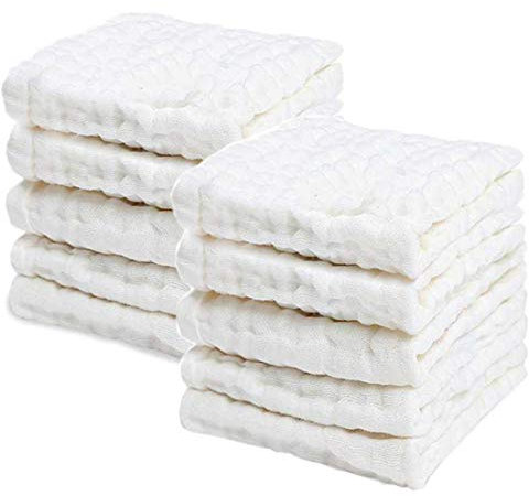 LIUNIAN 10 PACKS Baby Musselin Waschlappen, 100% Baumwolle, natürliche Baby-Tücher, extra weiches, atmungsaktives Neugeborenes Baby-Gesichtstuch für empfindliche Haut, 12x12