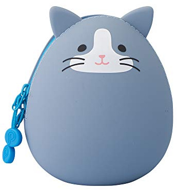 LIHIT LAB PuniLabo Mini blixtlåsväska, äggformad, 5,6 cm x 6,1 cm, Grå katt (A7782-4)