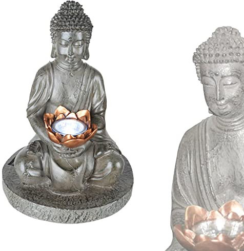 LED Solarlampe Buddha mit Schale - Garten Solarleuchte für Außen - Figur Garten Deko Außenlampe (IP44, LED, Größe ca.: Durchmesser 20 cm x Höhe 29,8 cm)