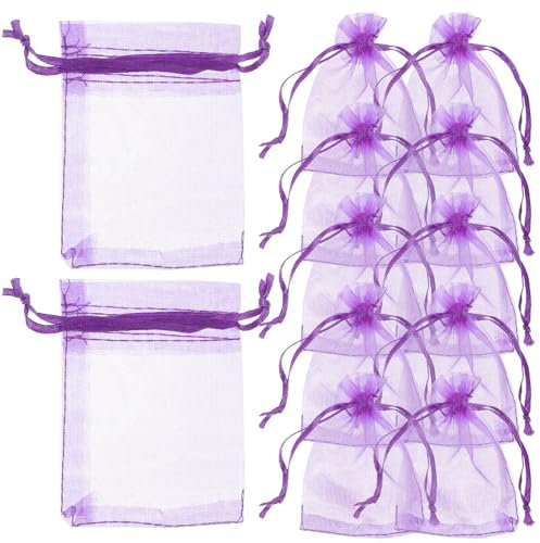BESTonZON 100 Stücke Lavendel Beutel Organzabeutel Lavendelsäckchen Leere Duftsäckchen Organza Säckchen Duftbeutel Kordelzugbeutel zum Befüllen für Lavendel Gewürze, Kräuter, Dark Purple, 9X7X0.1CM