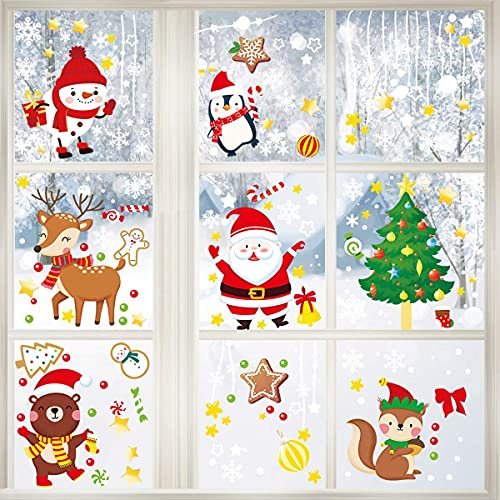 Jul fönsterdekoration, fönsterbilder jul, fönsterklistermärken, fönsterklistermärken, PVC, självhäftande fönsterdekoration, fönsterdekoration, vinter, snöflingor, PVC, självhäftande fönsterbilder