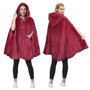 Catalonia classy Cappotto Poncho in Pile con Collo in Finta Pelliccia di Ghepardo da Donna, Mantello Morbido, Caldo e Accogliente, Idea Regalo per Adulti e Ragazze Adolescenti