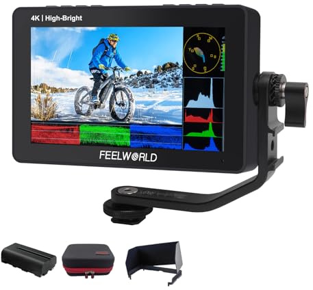 FEELWORLD F5 PRO X 1600nits - Monitor de cámara + batería + bolsa de transporte, pantalla táctil DSLR de 5,5', luz diurna, campo visible, monitor 4K con monitor de vídeo 3D LUT HDMI, HDMI,