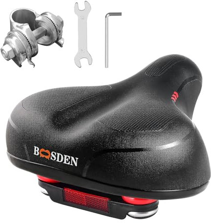 BOOSDEN Large selle de vélo confortable en gel souple pour homme et femme, selle de vélo de montagne, siège de vélo rembourré imperméable pour vélo de route/cruiser/peloton/spinning/exercice/VTT