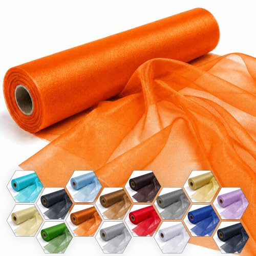 Trimming Shop Burnt Orange Snow Sheer Organza Roll 25m x 29cm Fabric | Ideal for Christmas Event, Party Decoration, Fabric for Chair Bow Sash, Table Runner, DIY Craft Projects