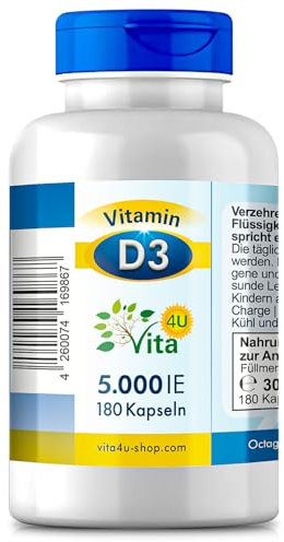 Vitamin D3 5000 IE Depot | 180 vegane Premium-Kapseln | vegan & hochdosiert | 5-Tage-Dosis Vitamin D3 | frei von Zusatzstoffen & Gentechnik