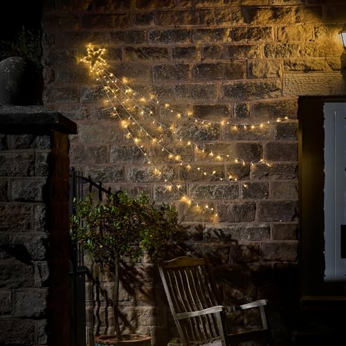 Lights4fun Christmas Shooting Star Light 125 Warm White LEDs Battery Operated with Timer Hanging Decoration for Indoor and Outdoor Use