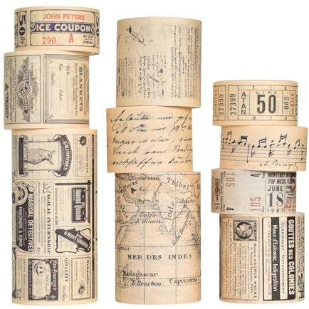 Washi Tape Set,10 Rollos Cinta Adhesiva Vintage,Decorativas Cinta Adhesiva Vintage,Pegatinas Scrapbooking,Scrapbooking Materiales,Para Bullet Journal Accesorios,Manualidades