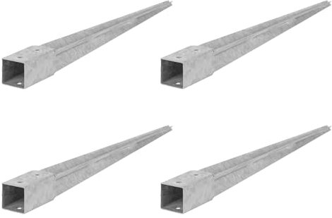 ADGO Douille à enfoncer dans le sol - Kit de 4 supports de poteaux 45x45 Longueur 600 mm - Ancrage de sol pour poteaux en bois - Galvanisé à chaud - Douille à enfoncer dans le sol - Ancre