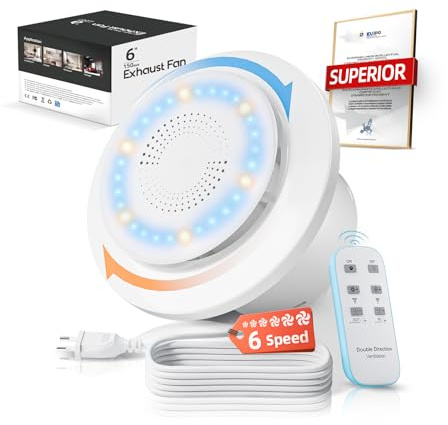 Extractor de Baño 150mm,6Velocidades 2Vías 350 m³/h Extractor Baño Silencioso,Luces Indicadoras Direction Vitesse Visibles,Pot Extracción,8W Motor Eficiente,Memoria,Deshumid Rápida,Garantía 5 Años