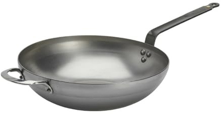 De Buyer Mineral B Rounded Wok with Handle, 32mm