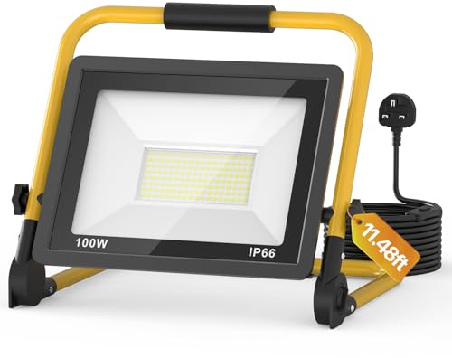 AIKVSXER 12000LM LED Work Light,100W Job Site Lights with Switch and 11.48ft Cable,IP66 Waterproof Portable Stand Work Lights for Car Repairing Home Workshop Garage,6000K with UK Plug