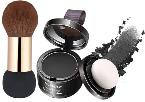 Kivinia Hairline Powder, Root Touch Up Hair Color Powder with Puff and Brush for Gray Coverage, Thinning Hair and Bald Spots, Safe Convenient Waterproof and Sweat-Proof, Easy Application - Black