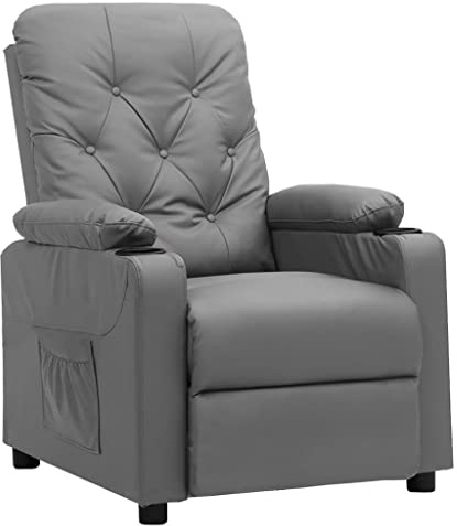 JHQHSM Fauteuil de relaxation gris en cuir synthétique avec fonction d'inclinaison manuelle à 3 positions pour un confort individuel - Rembourrage de qualité supérieure et construction solide en bois