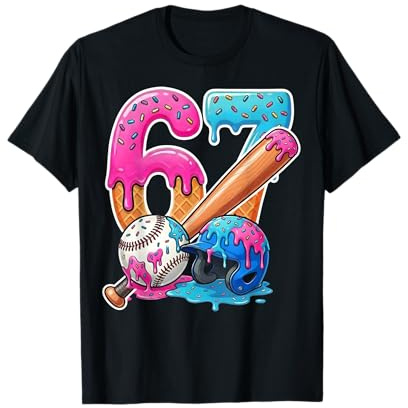 Baseball Ice Cream Drip 67 Helmet Bats Boys Sports Game Day T-Shirt