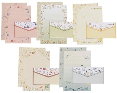 WHYCNJL 5 Set Cancelleria con Set di Buste, 30 Articoli di Cancelleria A5 con 15 Buste, 5 Stili Floreali Nessuna Perdita di Inchiostro Cancelleria e Buste Per Biglietti D'invito Biglietto D'auguri