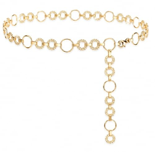dellyy Ceinture Doree Femme, Ceinture Chaine Dorée, Chaine de Taille Femme, Ceinture de Chaîne Réglable, pour Robes, Plage, Soirées