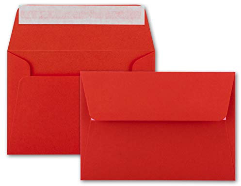 50x Brief-Umschläge B6 - Rot - 12,5 x 17,5 cm - Haftklebung 120 g/m² - breite edle Verschluss-Lasche - hochwertige Einladungs-Umschläge