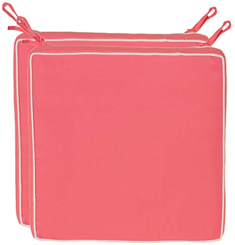 Brandsseller Set de 2 Cojines de Asiento 40x40x4 cm – Cojine para Silla Repelente al Agua y Las Manchas con Cintas de Sujeción y Ribete – Interior y Exterior – Cocina,Terraza, Jardín – Coral