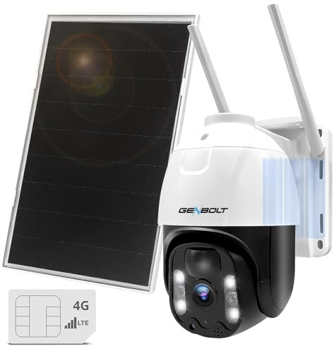 4G LTE Security Camera Outdoor Wireless, GENBOLT Battery Operated PTZ IP Camera with 8W Solar Panel,15000mAh Rechargeable Floodlight Surveillance Camera System, PIR Siren Alarm with Humanoid Detection