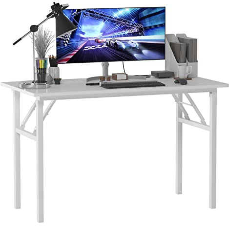SogesHome AC5DW-120-SH - Mesa plegable de ordenador, escritorio de oficina, lugar de trabajo para trabajar en casa, mesa de comedor, mesa de conferencias, color blanco, 120 x 60 x 75 cm