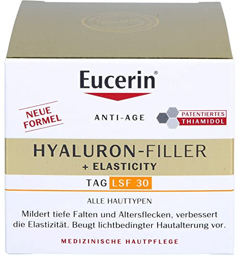 Eucerin Hyaluron-Filler + Elasticity Crema Giorno SPF 30 50 ml, Crema viso antimacchie e antirughe, Formula con Acido Ialuronico elasticizzante e Thiamidol per tutti i tipi di pelle