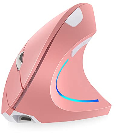 Attoe Vertical Mouse, Right Handed 2.4GHz Wireless Ergonomic Rechargeable Vertical Mouse with 4 Adjustable DPI 800/1200/1600/2400, 6 Buttons,Compatible with PC, Desktop,Mac (Pink)…