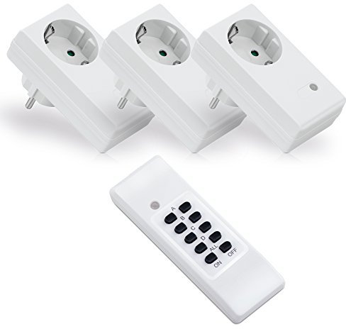 conecto Funksteckdosen Set (3x Funksteckdose, 1x Funkfernbedienung), Indoor, weiß