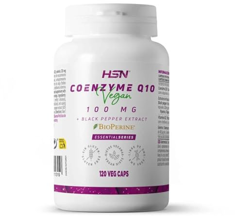 HSN Coenzima Q10 100mg (Ubiquinona) | 120 Cápsulas Vegetales | con Extracto de Pimienta Negra Bioperine® para Máxima Biodisponibilidad y Absorción | No-GMO, Vegano, Sin Gluten